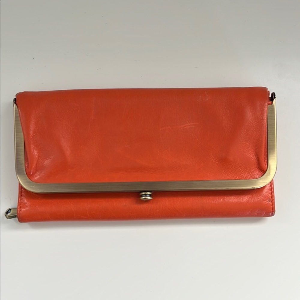 Hobo Rachel Continental Wallet Orange Genuine Leather Clutch